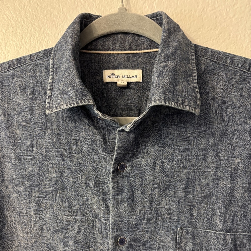 Peter Millar Men's Patterned Denim Short Sleeve Button-Up Shirt
